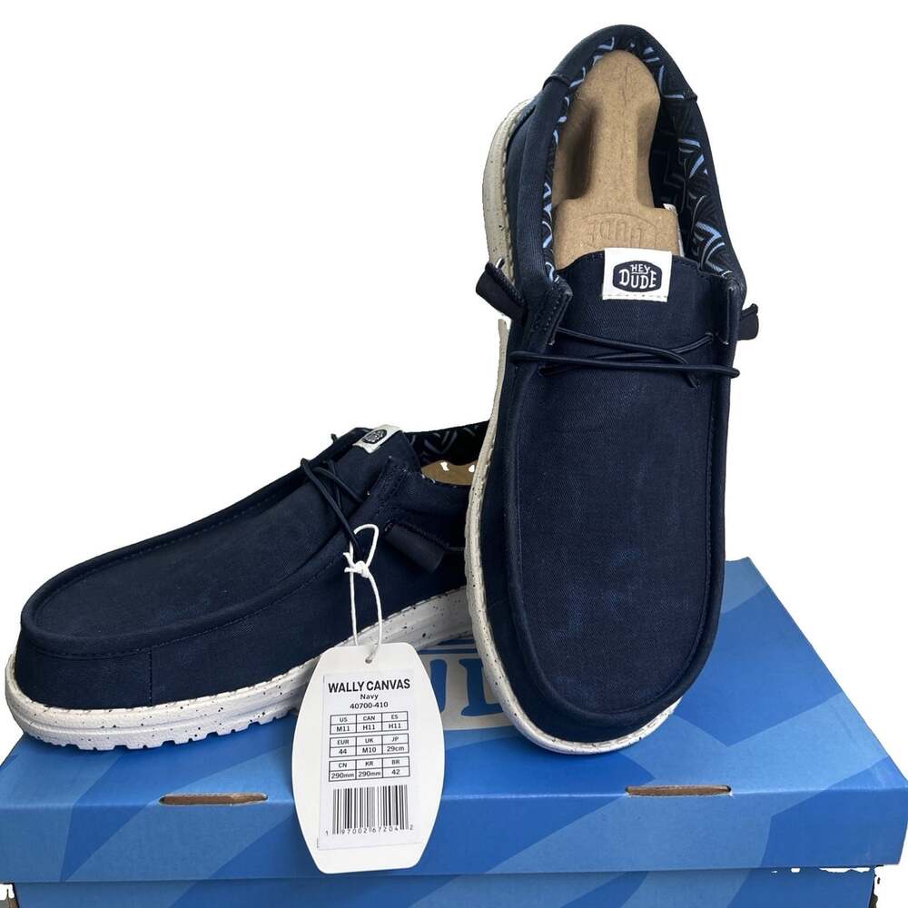 Hey Dude Wally Stretch Canvas Navy Blue Men's US 11 EU 44 UK 10 40700-410 NEW - Picture 2 of 10